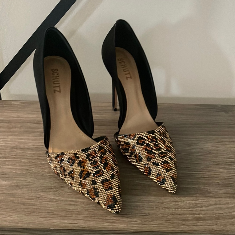 Schutz black and leopard heel